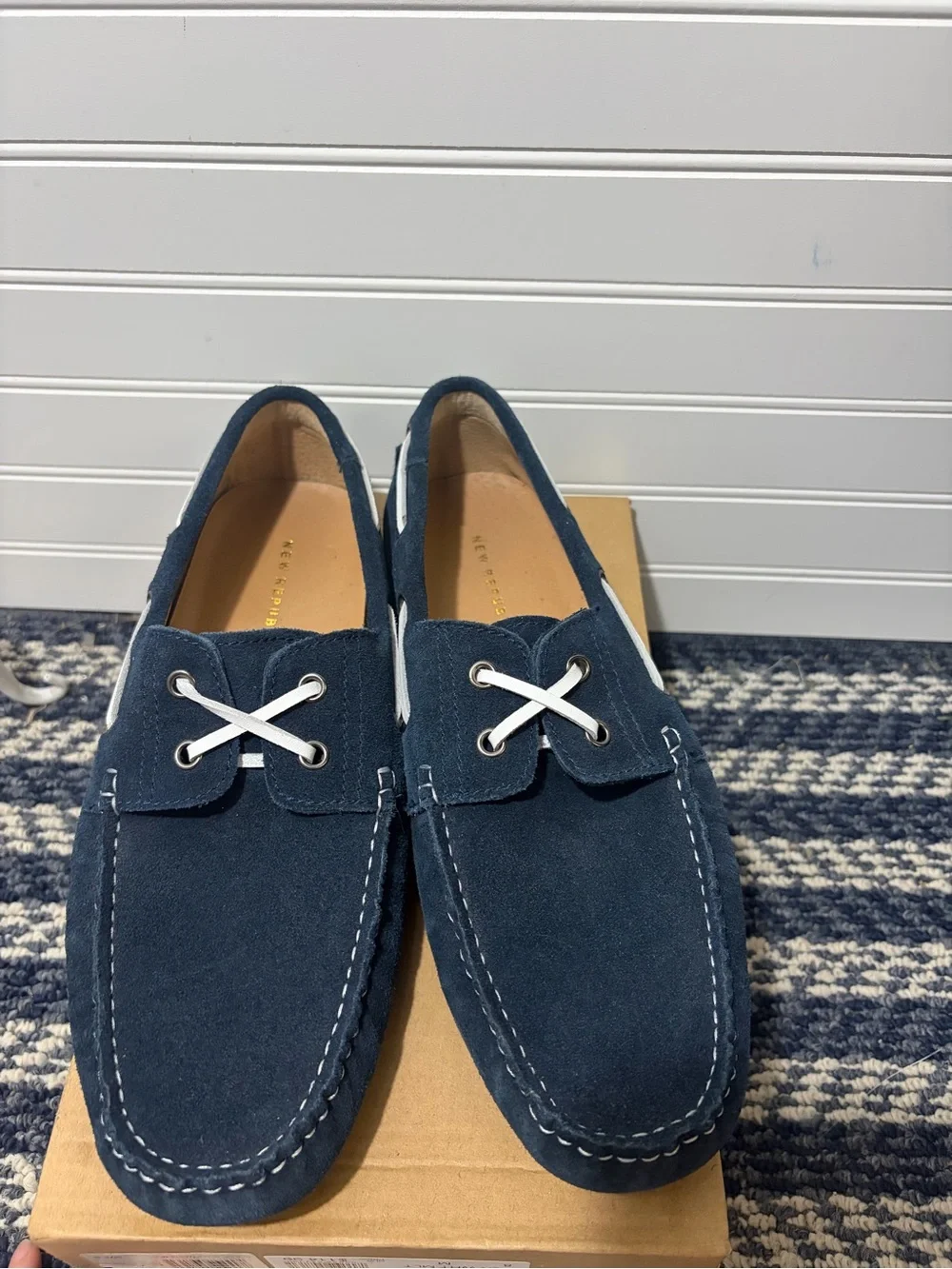 Men's Navy Leather Boat Shoes - Classic Slip-On Deck Style